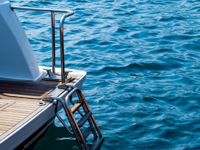 folding boat ladder in water
