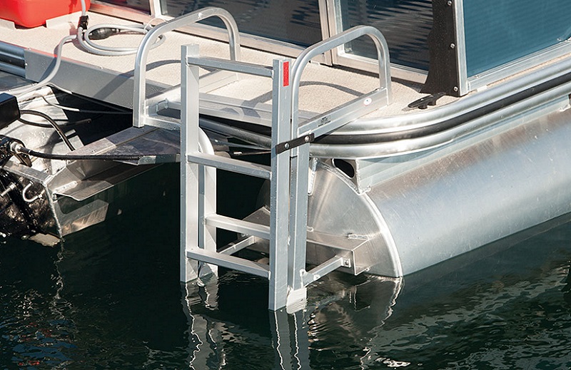 close up of the boat ladder which is folding